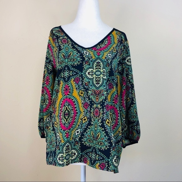 Alya Boho Pattern Flowing Shirt Tunic S - Picture 1 of 8